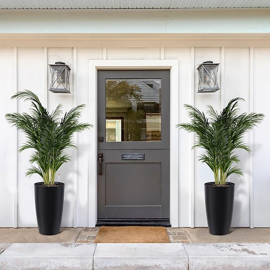 22" Tall Planter Set of 2, Self-Watering Pots, Large Plastic Flower Pots with Drainage & Water Level Monitor, Indoor Outdoor Use for Patio, Porch, Living Room, Office, White & Black