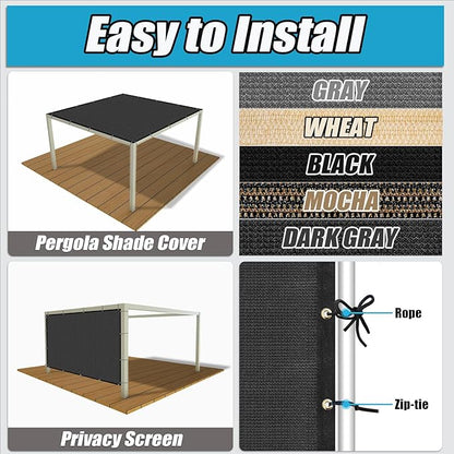 Amagenix 90% Pergola Shade Cover 11'X 21' Dark Gray Sun Shade Cloth with Grommets for Outdoor Garden Patio Porch-Commercial Grade 200 GSM-Cable Zip Ties Included (We Customized)