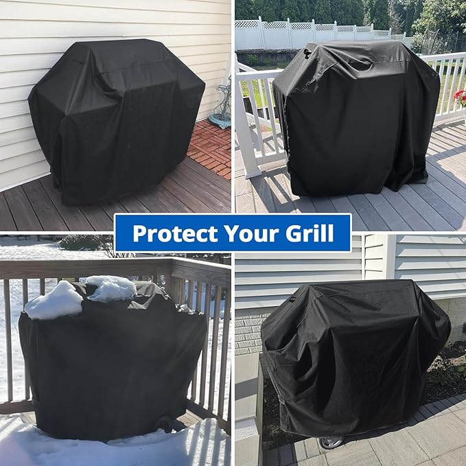 SunPatio Grill Cover 50 Inch, Outdoor Heavy Duty Waterproof Barbecue Gas Cover, UV & Fade Resistant, All Weather Protection Compatible for Weber CharBroil Kenmore Nexgrill Grills and More, Black