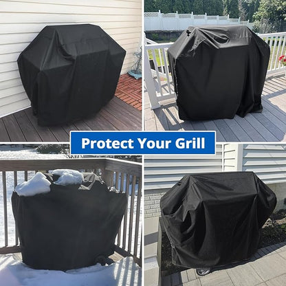 SunPatio Grill Cover 50 Inch, Outdoor Heavy Duty Waterproof Barbecue Gas Cover, UV & Fade Resistant, All Weather Protection Compatible for Weber CharBroil Kenmore Nexgrill Grills and More, Black