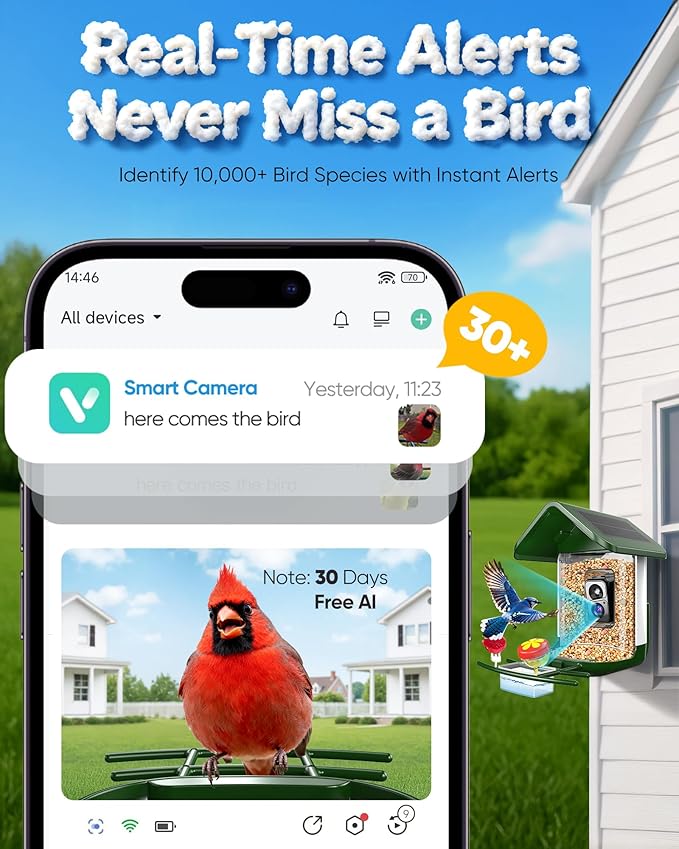 Bird Feeder with Camera Solar Powered - Smart Bird Feeder Camera 2K HD Live Stream, 5MP Photos, AI Identification for Backyard, 2.4Lb Large Capacity, Gifts for Mom Dad, Green White