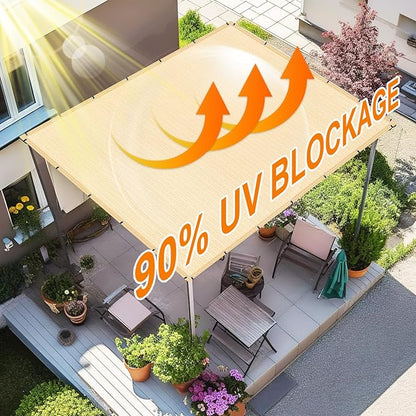 Artpuch 90% Sun Shade Cloth, 6 x 20 FT Pergola Shade Cover Canopy with Grommets, Sun Screen Fabric Tarp for Patio, Outdoor, Garden, Backyard, Wheat