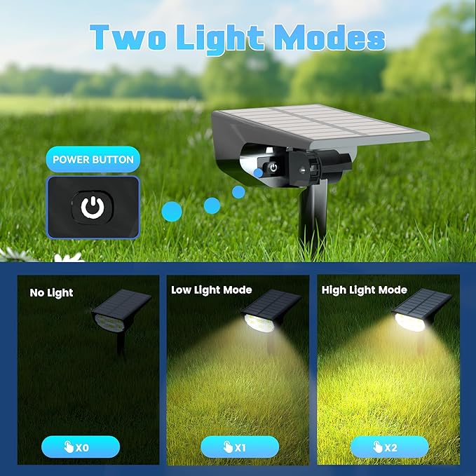 Solar Spot Lights Outdoor IP68 Waterproof, Ultra-Bright Performance，Simple Modes for Easier Operation, Auto On/Off，Solar Powered Landscape Lights for Garden, Yard, Pathway (Warm White, 8 Pack)