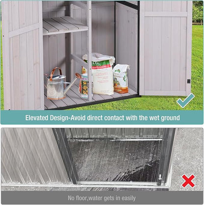 Sheds Outdoor Storage,Garden Shed with Metal Frame Structure and Adjustable Shelves,Large Capacity Storage Tool Cabinet Box for Backyard Garden Patio Lawn (Off White)