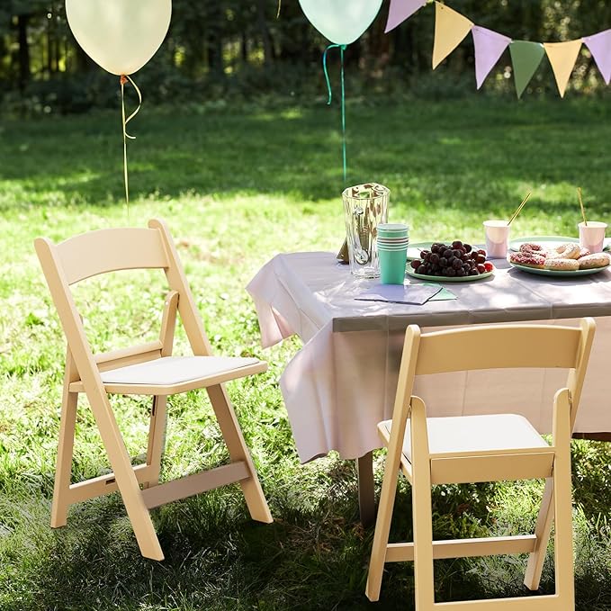 VINGLI Resin Folding Chairs with Cushion, Foldable Plastic Chair with Comfortable Padded Seats, Perfect for Event Party Indoor Outdoor, Natural, 4 PC