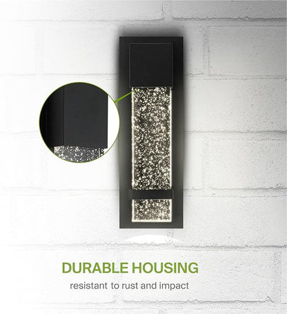 ASD LED 13" Bubble Glass Wall Light Fixture, Outdoor & Indoor Seeded Sconce | 3CCT, Waterproof, Dimmable, ETL Listed | 12W 500LM 3000-5000K 120V | Exterior Lantern, Porch Lighting | Black, 4 Pack