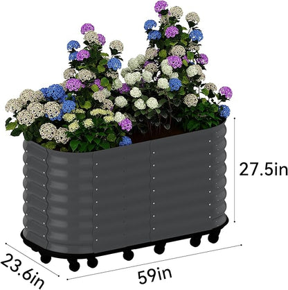 GarveeHome Self-Watering Wheeled Metal Garden Bed – Mobile Raised Planter Box with Water, Galvanized Steel Indoor/Outdoor Rolling Grow Station for Herbs, Veggies & Decor （59 in x23.6 in x27.5,Gray