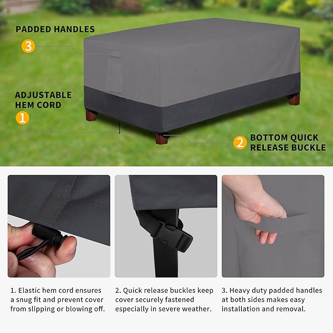 Easy-Going 600D Heavy Duty Rectangular Table Cover UV Resistant and Waterproof Outdoor Lawn Patio Furniture Cover (84" Lx44 Wx23 H, Gray/Dark Gray)