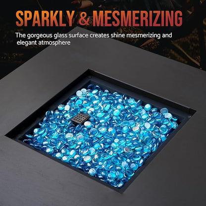Skyflame 10-Pound Fire Glass Beads for Fire Pit Fireplace, 1/2-Inch Size Caribbean Blue Luster Decorative Blended Fireglass Drops for Landscaping