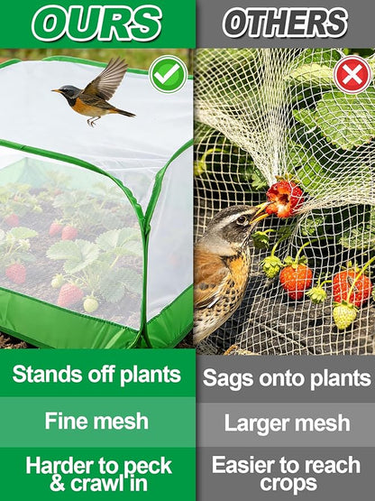 Pop Up Garden Netting for Square Raised Beds - 4'L x 4'W x 2'H Ultra Fine Mesh Net Plant Cover with 8 Stakes, Protection for Vegetables Fruit from Birds Pests