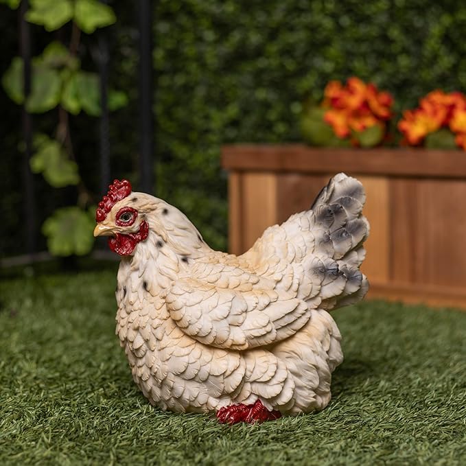 Alpine Corporation WFM100HH-WT 8" Life-Like Resting Hen Garden Statue – Indoor Outdoor Rustic White Hen Sculpture, Durable Weather-Resistant Polyresin for Yard, Patio, Porch, Pathway, or Home Décor