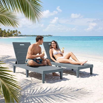 Greesum Outdoor Chaise Lounge Chairs Set of 2 with 5-Position Adjustable Backrest, Waterproof PP Sun Chaise Loungers for Garden Pool Beach Patio Deck Sunbathing, Grey