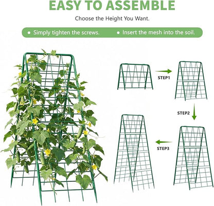 DoCred Cucumber Trellis, 59" H 2 Pack Metal Foldable Thickened A Frame Garden Trellis for Raised Bed Climbing Plants, Vegetables, Including Plant Support Clips, Twist Ties, Plastic Ties, Green