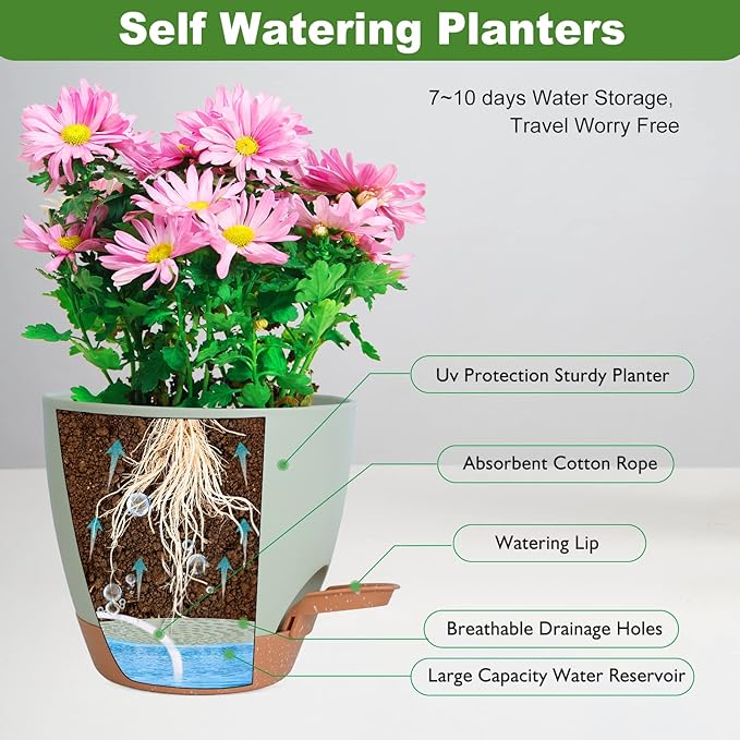 dissolvable plant pots Plant Pots Indoor 7/6.5/6/5.5/5 Inch Self Watering Planters for Indoor – LuxaLeaf