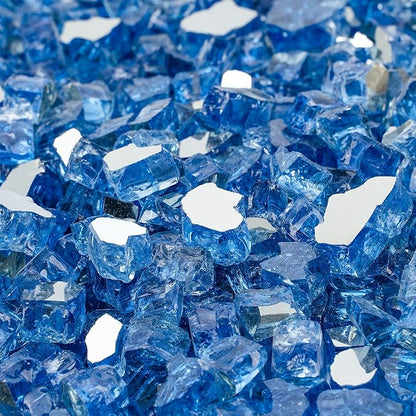 Mr. Fireglass 10 Pounds Fire Glass - 1/4 Inch High Luster Reflective Tempered Glass Rocks for Fireplace Fire Pit Table and Landscaping, Pacific Blue