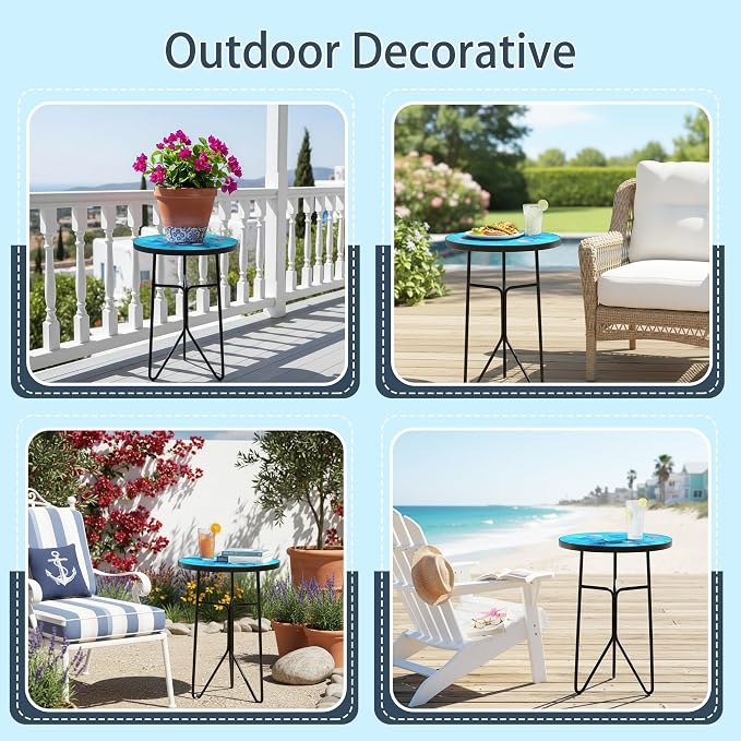 12 Inch Folding Outdoor Side Tea Table,Crabs and Shells Coffee Tables, Plant Tables Indoor,Garden or Living Room Decor Afternoon Tea Dinner Table, Simple Assembly Cast Iron Plant Stand