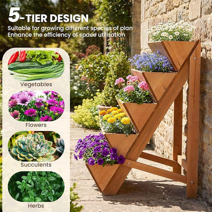 HAPPYGRILL Vertical Raised Garden Bed, Freestanding Wood Elevated Planter Box w/Legs for Growing Vegetables Flowers Herbs, Indoor Outdoor Tiered Plant Stand for Patio Yard Balcony Corner (2,5-Tier)