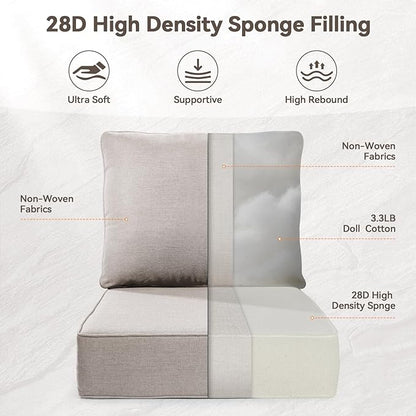 Luxury 6" Outdoor Cushions for Patio Furniture, 24x24x6" Thick Seat Cushion Set of 4, Fade Resistant Couch Chair Replacement Cushions High Density Deep Wicker Chair Cushion w/ Removable Cover, Beige