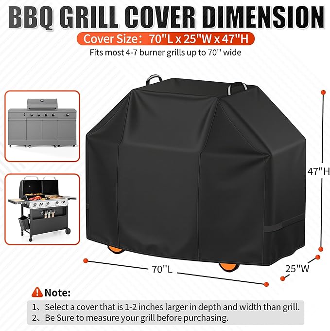 i COVER Grill Cover, 70 inch BBQ Grill Cover for Outdoor Grill, Waterproof BBQ Cover, Fade Resistant Large Barbecue Gas Grill Covers for Weber, Charbroil, Brinkmann, Nexgrill and More