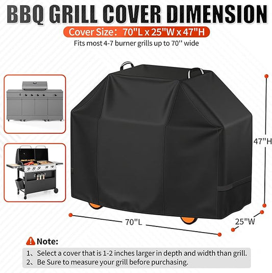 i COVER Grill Cover, 70 inch BBQ Grill Cover for Outdoor Grill, Waterproof BBQ Cover, Fade Resistant Large Barbecue Gas Grill Covers for Weber, Charbroil, Brinkmann, Nexgrill and More