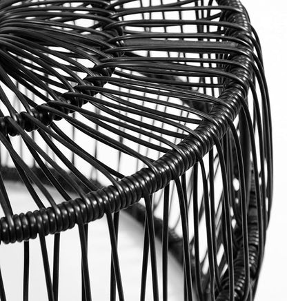 Furniture of America Ysar Boho Rattan Round Coffee Table Outdoor with Metal Frame, All-Weather and Rust Resistant, Handcrafted Coastal Furniture for Patio, Poolside, Garden, Yard, Black