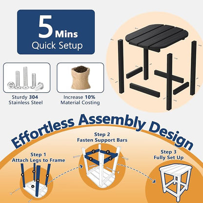 Outdoor Adirondack Side Table for Patio Porch Pool, 18" HDPE Weather Resistant End Table for Backyard and Indoor Use, Easy Maintenance & Indoor Outdoor Durable Construction(Black)