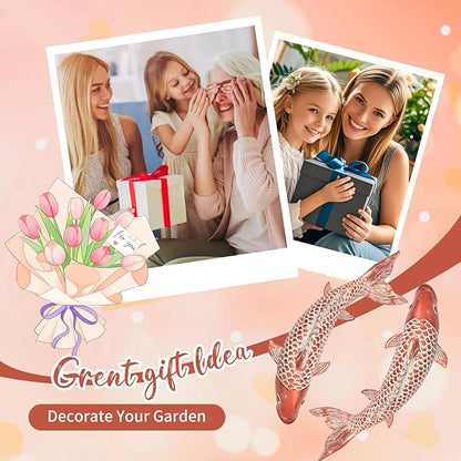 Outdoor Statues Garden Koi Fish Decor, 2pcs Antique Copper Koi Fish Sculpture for Pond Lawn Patio Porch Yard Decor Home House Ornaments, Birthday Gardening Gifts for Grandma Women