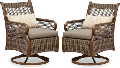 PURPLE LEAF Patio Swivel Dining Chairs Set of 2 Modern Wicker Outdoor Dining Chairs with Thick Cushions and Soft Pillows All Weather Aluminum Patio Chairs for Garden Porch Lawn
