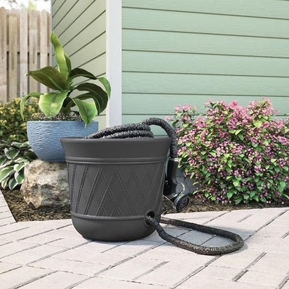 Suncast 2 Pack 14" x 12" Round Resin Decorative Weatherproof Outdoor Hideaway Standard Garden Hose Storage Pot with Drainage Holes, Gray
