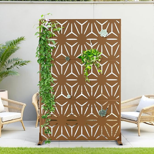 Metal Privacy Screen Outdoor Privacy Screen, Freestanding Fence Panel for Outside, 72''H×47''W, Decorative Screen Panel for Backyard/Patio/Deck