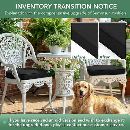 Outdoor Chair Cushions Set of 4: Waterproof & Fade Resistant Patio Furniture Cushions - 19 x 19 x 2 Inch Non Slip Round Corner Seat Cushion Pads with Removable Cover for Garden Yard Lawn, Black