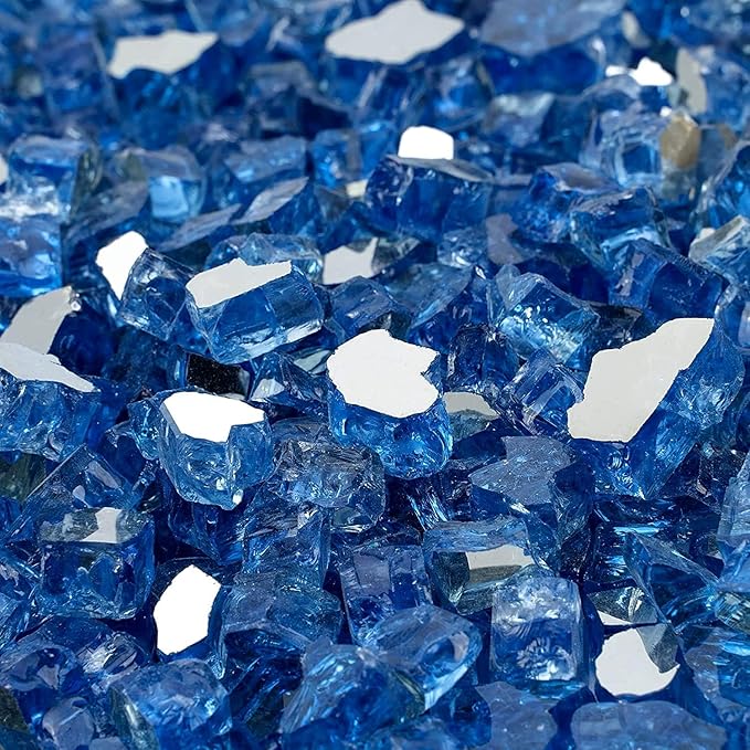 Mr. Fireglass 10 Pounds Fire Glass, 1/2 Inch High Luster Reflective Tempered Fire Glass Rocks for Fire Pit Fireplace and Landscaping, Pacific Blue