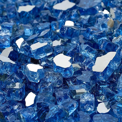 Mr. Fireglass 10 Pounds Fire Glass, 1/2 Inch High Luster Reflective Tempered Fire Glass Rocks for Fire Pit Fireplace and Landscaping, Pacific Blue
