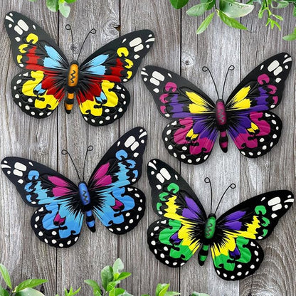 Metal Butterfly Wall Art Outdoor Decor - 4 Pack 9.8in Butterflies Wall Sculpture Hanging Decor for Home Yard Patio Garden Decoration (4 Colors)