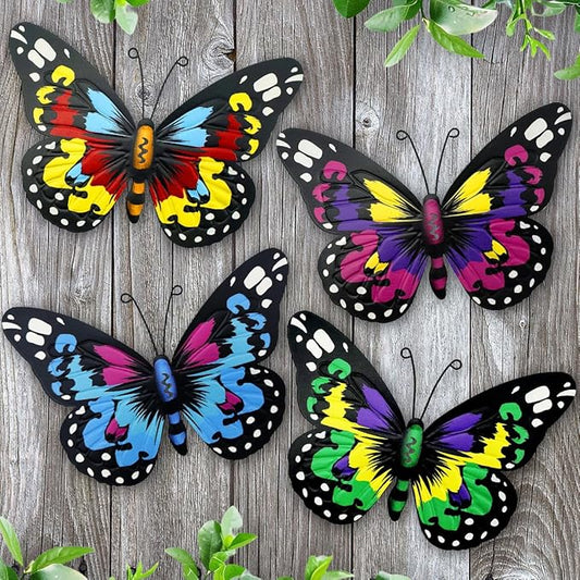 Metal Butterfly Wall Art Outdoor Decor - 4 Pack 9.8in Butterflies Wall Sculpture Hanging Decor for Home Yard Patio Garden Decoration (4 Colors)