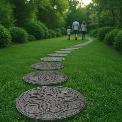 Garden Central TierraVerde 4-Pack 18”x18” Fake Pendant Rubber Stepping Stones, Round, Grey – Reversible Non-Slip Outdoor Faux Decorative Set for Landscaping – DIY Decor for Walkways & Yard Pathways