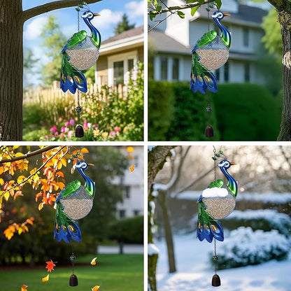 Yinns Bird Feeders - Squirrel Proof Wild Bird Feeder for Outside, Peacock Shaped Birdfeeders, Metal Hanging Bird Feeder for Garden Patio Yard Decor