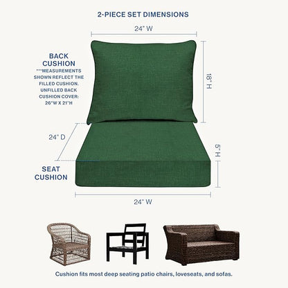 Honeycomb Outdoor Essentials Deep Seat, 24 x 24, Hampton Texture Hunter Chair Cushion for Patio Furniture