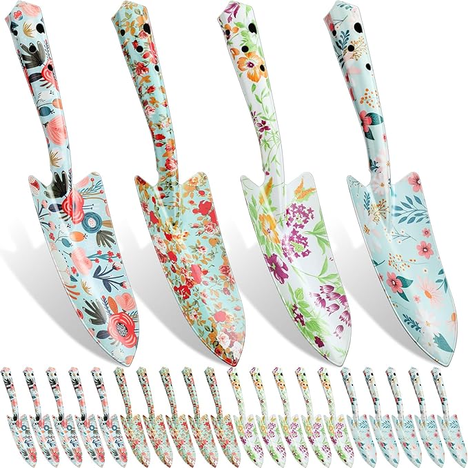 24 Pcs Floral Garden Shovels Bulk Gardening Gift for Women Heavy Duty Garden Tools Floral Hand Shovel for Mom Employees Birthday Thank You Gifts (Green Watercolor Flowers)