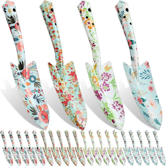 24 Pcs Floral Garden Shovels Bulk Gardening Gift for Women Heavy Duty Garden Tools Floral Hand Shovel for Mom Employees Birthday Thank You Gifts (Green Watercolor Flowers)