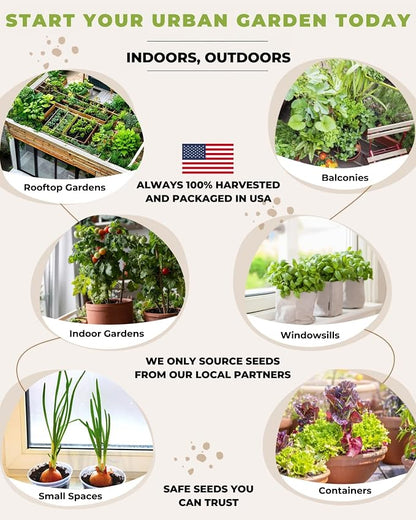 Tactiko Survival 15 Vegetable Seed Kit Varieties for Small Urban Garden, Balconies & Patios - Non-GMO, Heirloom - Popular USA-Grown Dwarf Seeds for Planting Vegetables - Indoor, Outdoor