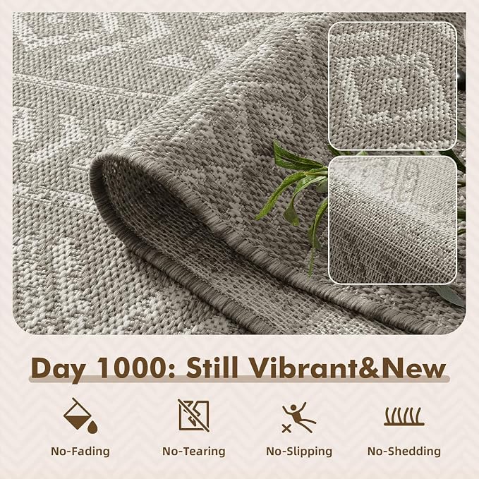 MontVoo-Outdoor Rug-Patio Rug 4x6 Polypropylene Indoor Outdoor Rugs Outdoor Carpet for Patio Deck Balcony Porch, Textured Weave, Durable for High Traffic, Fade-Resistant, Boho Farmhouse Silver Grey