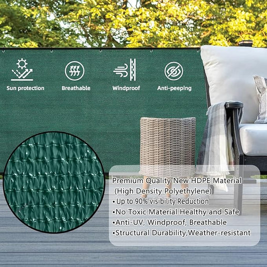 SUNLAX Custom Size 3'x33' Dark Green Fence Covering Privacy Screen Windscreen with Bindings & Grommets, Heavy Duty for Commercial and Residential, 90% Blockage, Cable Zip Ties Included -Available