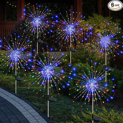btfarm 6 Pack Solar Garden Lights Outdoor, 8 Modes Firework Lights Solar Powered, Waterproof Twinkle Fairy Light Outside for Yard Patio Pathway Pool Christmas Party Decorative, Multicolor