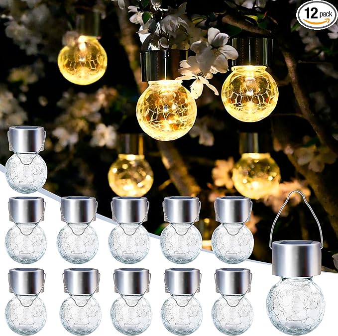 SOLPEX 12 Pack Hanging Solar Lights Outdoor,Solar Outdoor Lights Decorative, Solar Powered Waterproof Light, Hanging Globe Light for Garden, Yard, Patio, Lawn, Flower Bed(Warm White)