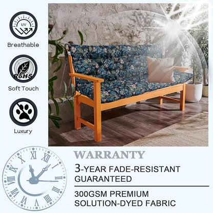 Outdoor Swing Cushions 3 Seater Waterproof, Replacement Bench Cushions for Outdoor Patio Furniture with Backrest, Porch Swing Cushion with Ties for Lawn and Garden (Hummingbird, 40x47in)