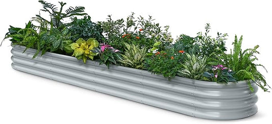 Galvanized Raised Garden Bed 8x4x1 | 10x2x1 ft, 12" Tall Metal Planter Box for Outdoor Plants, Modular Raised Flower Bed with Rust Resistant Coating, Long Planter for Vegetable- Brooklyn Grey