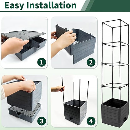 Tomato Planter with Trellis, 57 Inch Self-Watering Planter Box 2-Pack, Grey Planter with Metal Support for Outdoor Indoor Climbing Plants