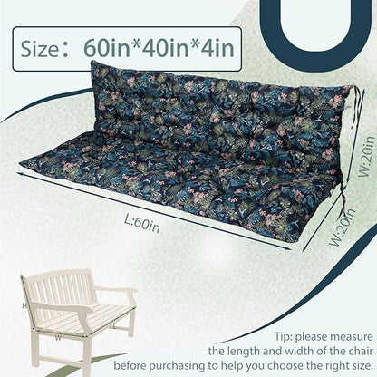 2/3 Seater Swing Replacement Cushion, Waterproof Porch Swing Cushions with Backrest, Thickened Bench Cushions for Outdoor Furniture, for Outdoor Patio Swing (Hummingbird, 60 * 40 in)