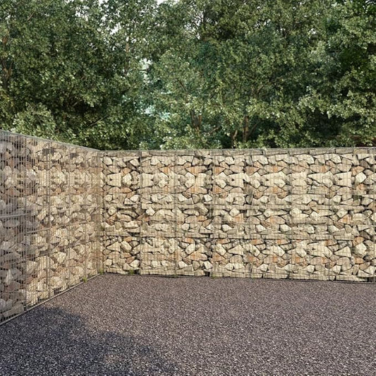 Galvanized Steel Gabion Wall with Cover, Gabion Mesh Wire Wall Panel Galvanized Steel Garden Stone Wire Basket Fencing Patio Decorative Fence, 236.2"x11.8"x78.7",-137